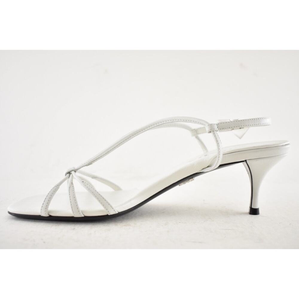 Prada Capretto Strappy 55mm White Leather Slingback Sandal Mule Kitten Heel 41 - Picture 14 of 16
